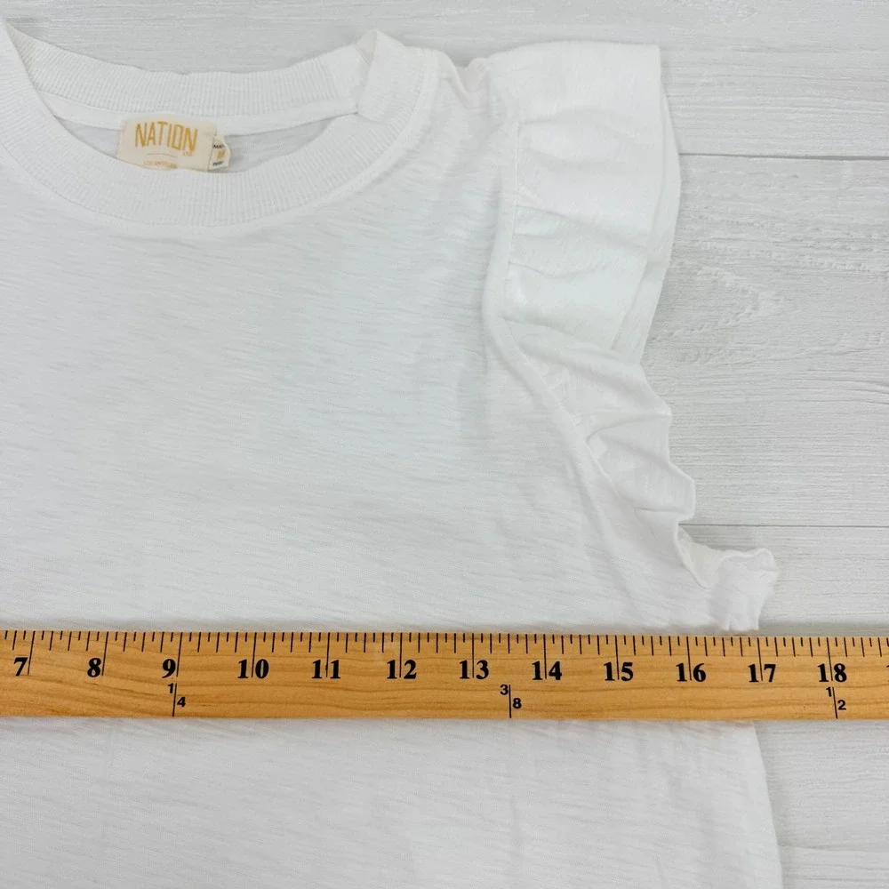 Nation LTD Paulette Ruffle Sleeve Tank Top Size M White Pima Cotton Slub Tee - Picture 12 of 16